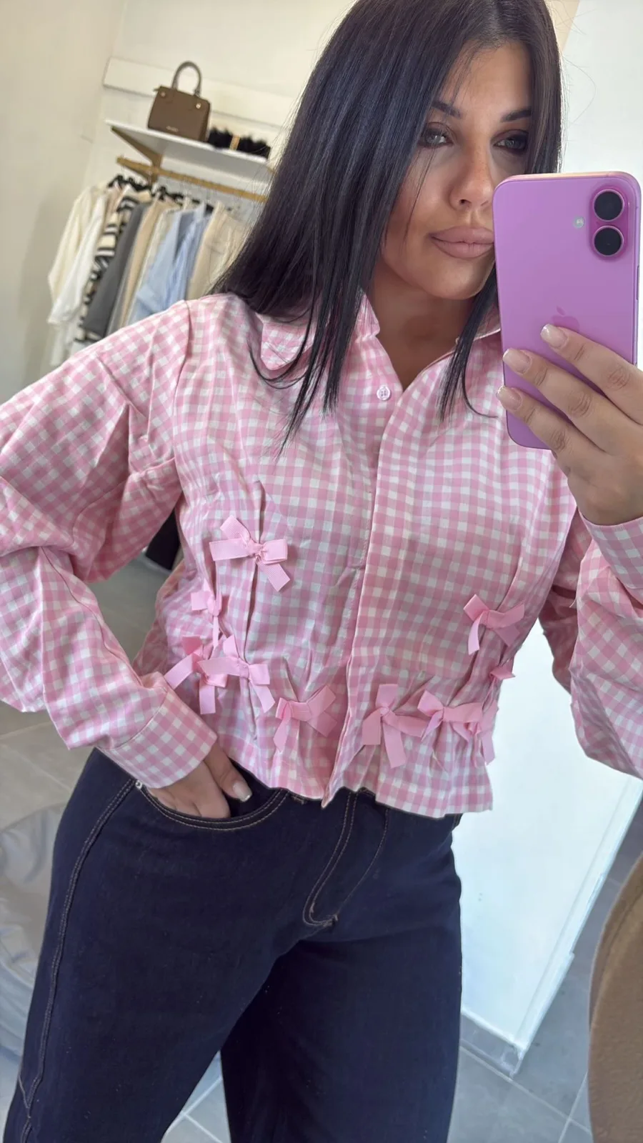 Camicia a quadri rosa